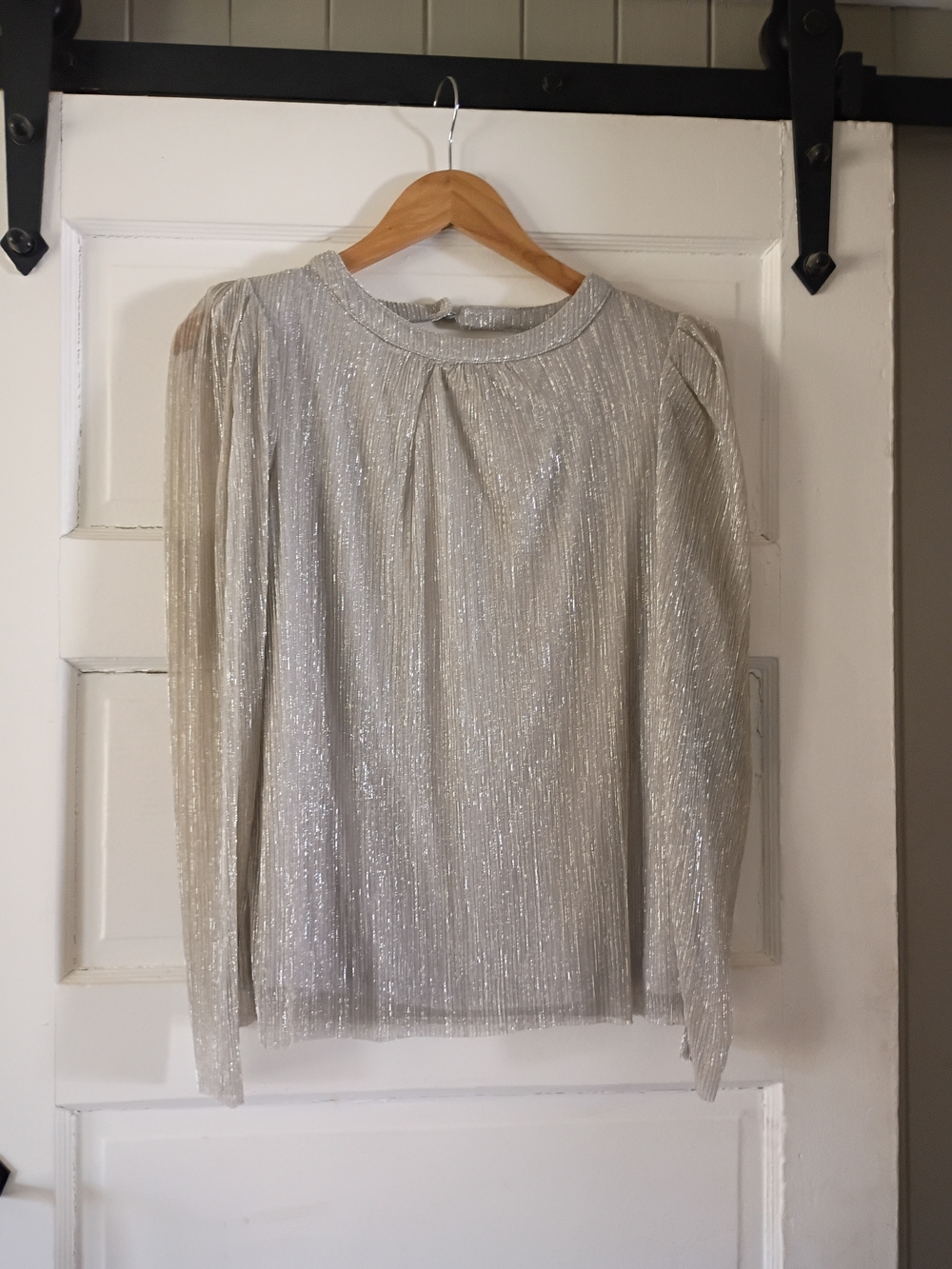CeCe Silver Metallic Long-Sleeve Shimmer Top